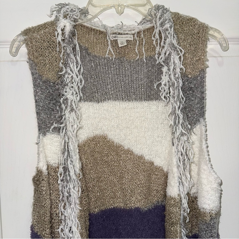Cato Multicolor Striped Fringe Distressed Knit Sleeveless Sweater Vest - Picture 5 of 11